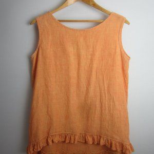 Bryn Walker Womens Small Peach Orange Linen Top Ruffle Tunic Sleeveless High Low